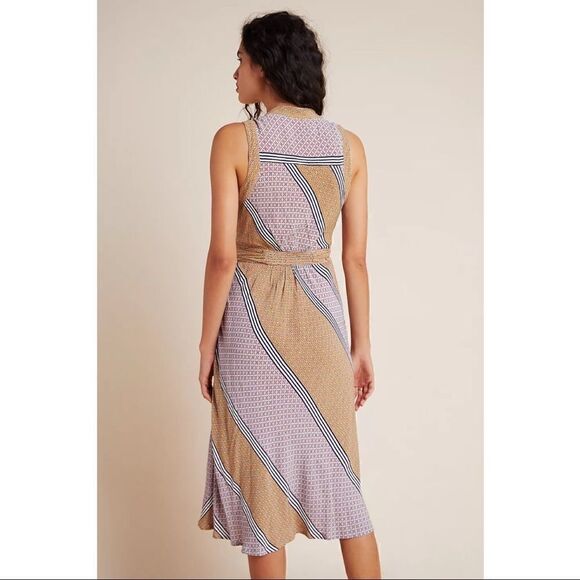 NEW Anthropologie Maeve Carla Pink Geometric V-Neck Wrap Tie Mini Dress Size 12 - Picture 2 of 8